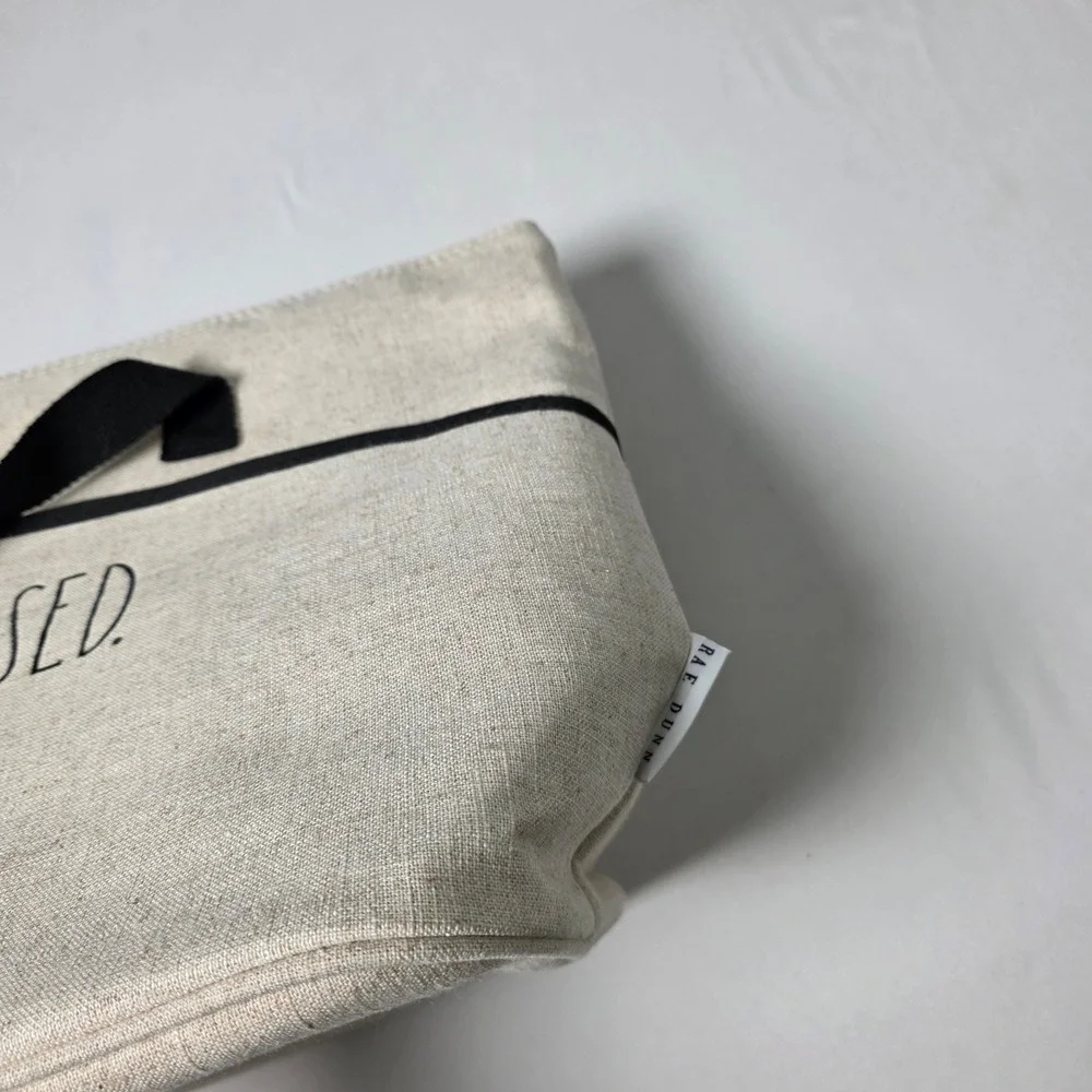 Rae Dunn Insulated Tote Bag Large Linen Beige Blessed Farmhouse Lined Cooler Bag